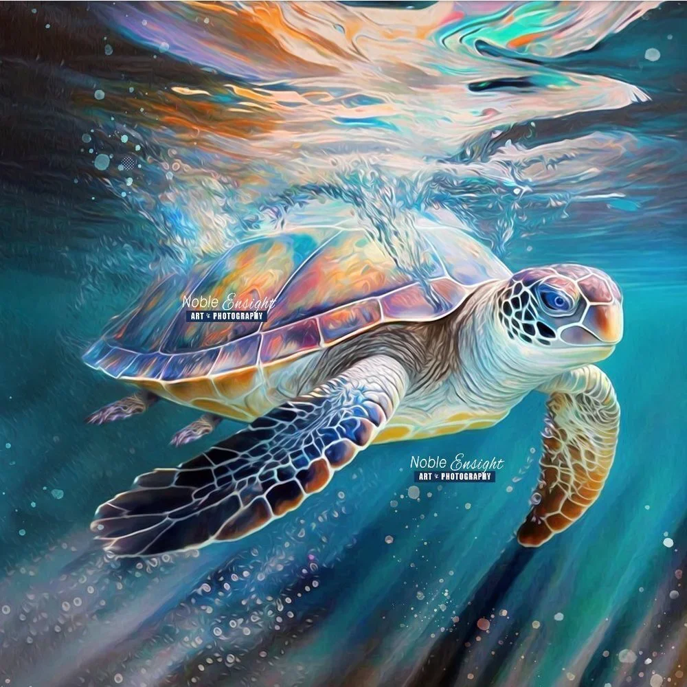 16x20 Sea Turtle Watercolor Oil Painting Wall Art Print - Picture 3 of 6